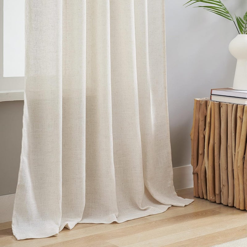 VOILYBIRD Natural Linen Semi Sheer Curtains Tab Top Light Filtering Elegant Curtains & Drapes for Living Room 52 x 108 Inches Long, Set of 2 Panels - Image 4